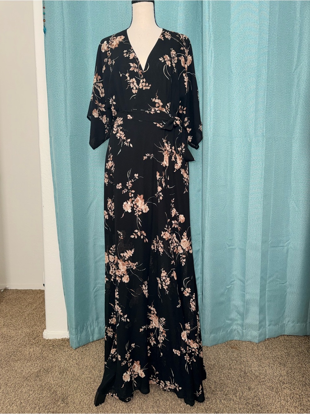 Reformation Winslow Wrap Maxi Dress Black Floral Kimono Sleeve M Like New